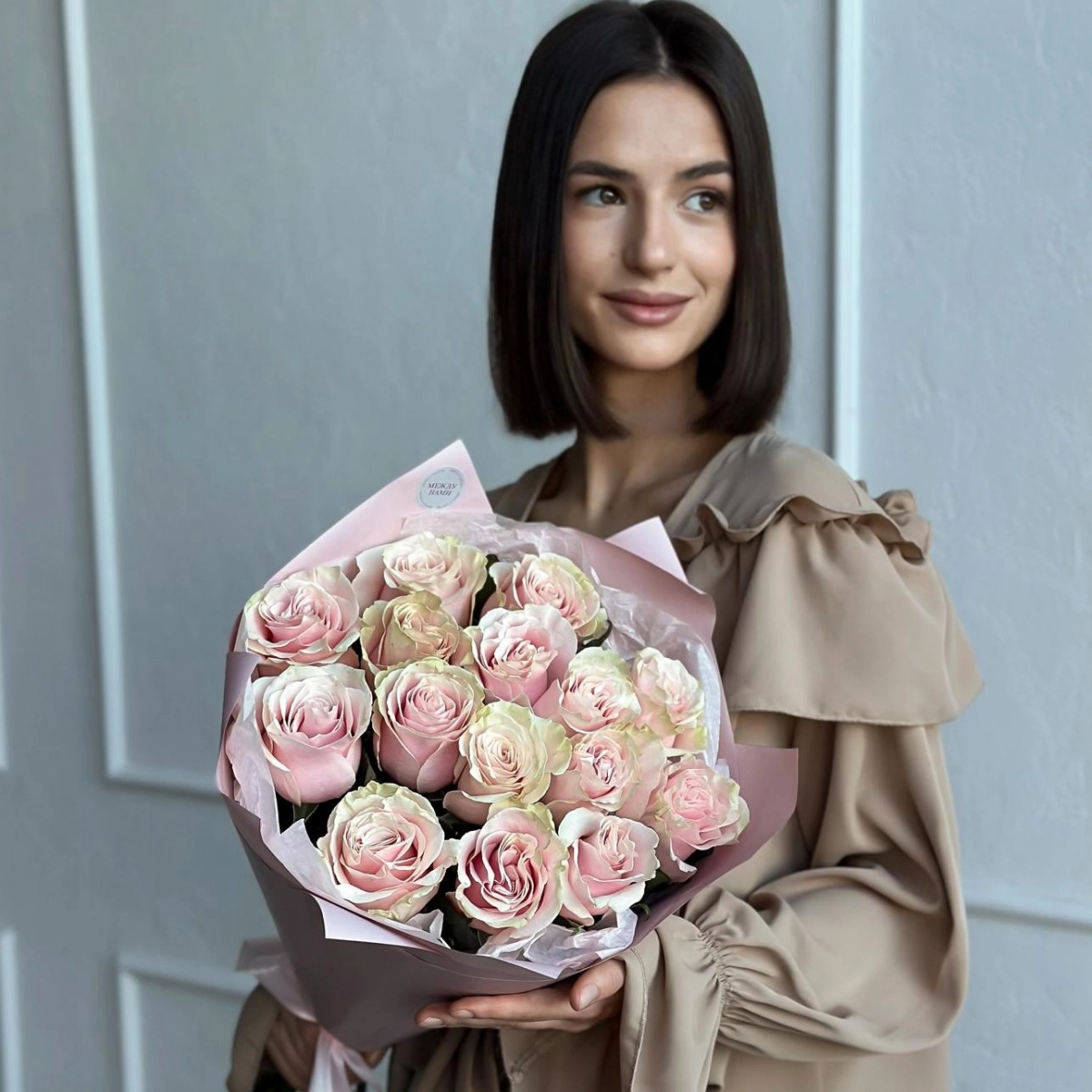Букет из 15 роз сорта Pink Mondial (Эквадор) 60 см в Тюмени